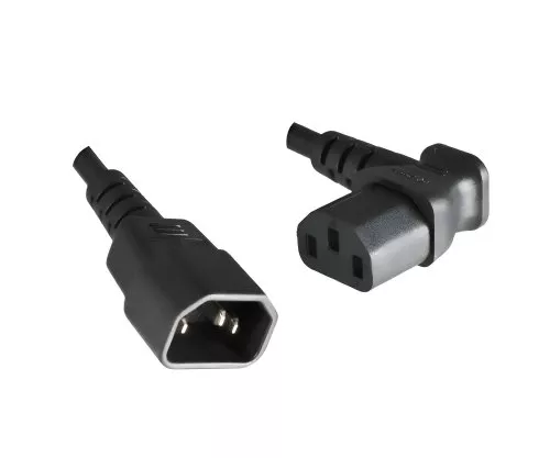 IEC-kabel C13 90° naar C14, 1mm², verlenging, VDE, zwart, lengte 1,80m
